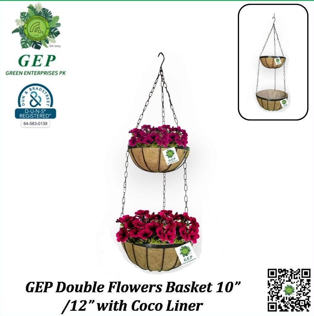 GEP Double Hanging Baskets with Coco liner Metal frame Color Black