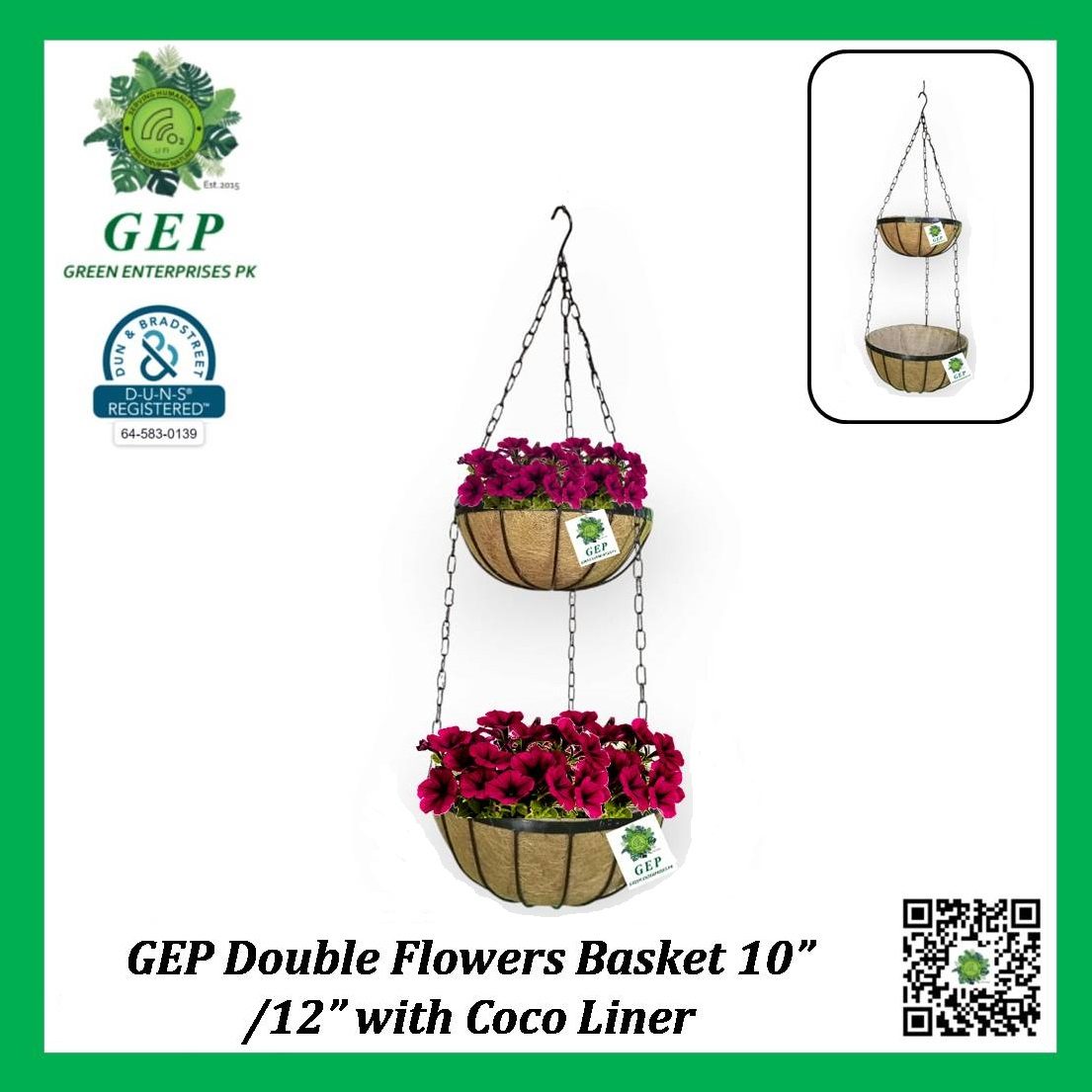 GEP Double Hanging Baskets with Coco liner Metal frame Color Black (view 9)