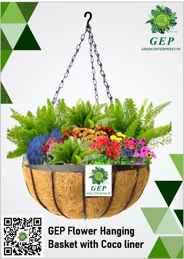 GEP 12″ Hanging Basket Coco coir with metal frame Garden and Home Décor Color Black (view 2)