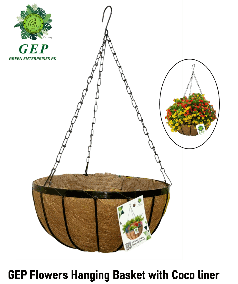 GEP 12″ Hanging Basket Coco coir with metal frame Garden and Home Décor Color Black