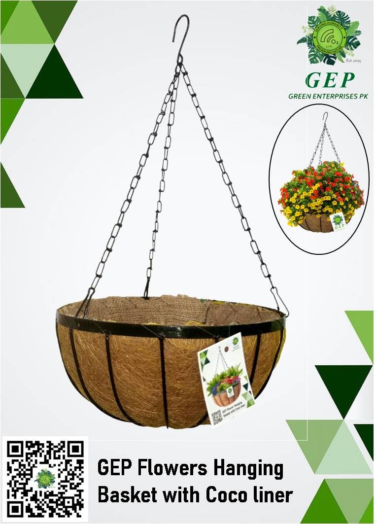 GEP 12″ Hanging Basket Coco coir with metal frame Garden and Home Décor Color Black (view 3)