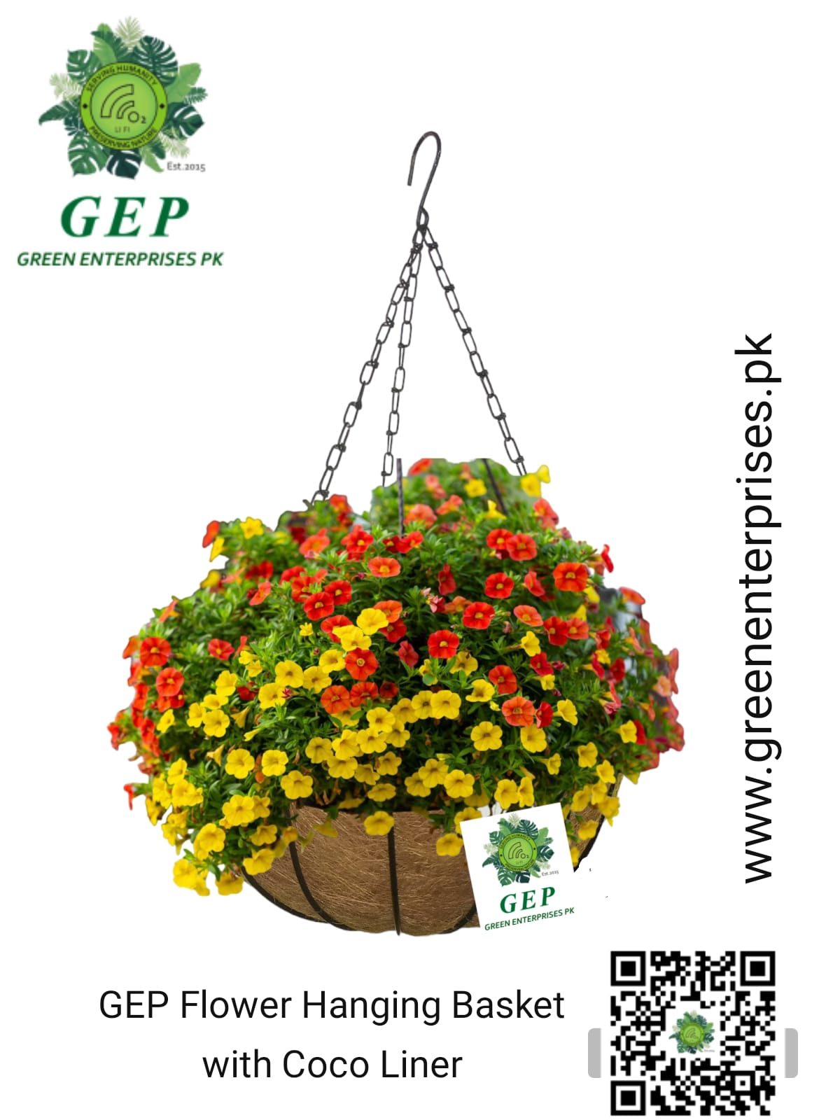 GEP 12″ Hanging Basket Coco coir with metal frame Garden and Home Décor Color Black (view 4)