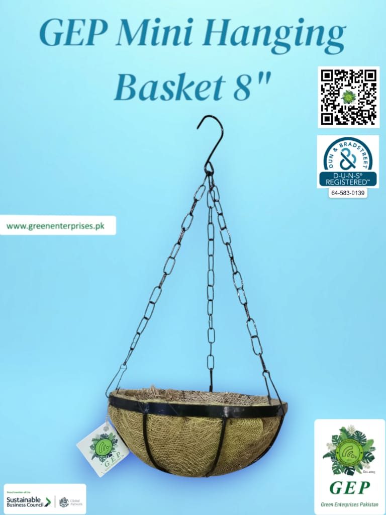 GEP 8″ Flowers Hanging Baby Basket Metal frame coco coir Liner for Outdoor Garden & Home Décor Black (view 2)