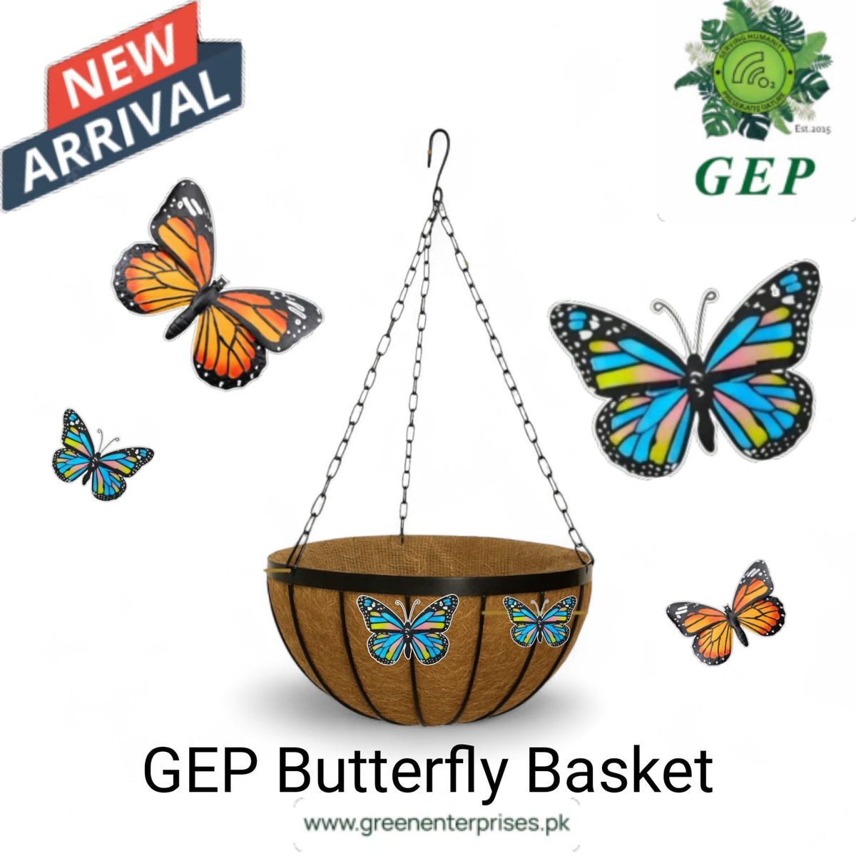 GEP 12″ Butterfly Garden Hanging Basket Coco coir with metal frame Garden and Home Décor